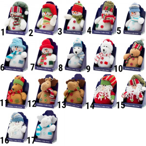 Ялинкова іграшка м'яка - Сніговик в зеленій шапці з помпоном, 9 см, білий із зеленим, текстиль (000265-1)