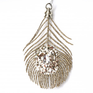 Ялинкова іграшка - перо павича, 15 см, шампань, пластик (004829)