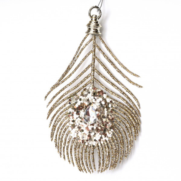 Ялинкова іграшка - перо павича, 15 см, шампань, пластик (004829)