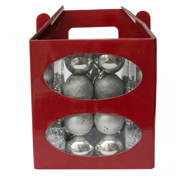 Набір ялинкових іграшок - новорічний, 45 шт, D4-6 см, сріблястий, мікс, пластик (031436-1)