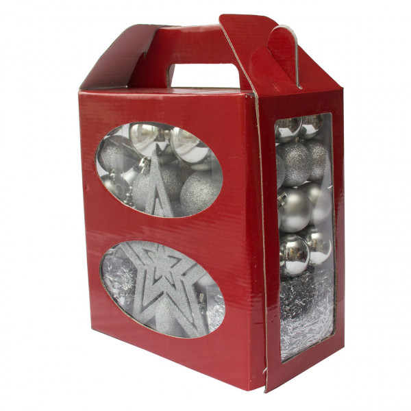 Набір ялинкових іграшок - новорічний, 45 шт, D4-6 см, сріблястий, мікс, пластик (031436-1)