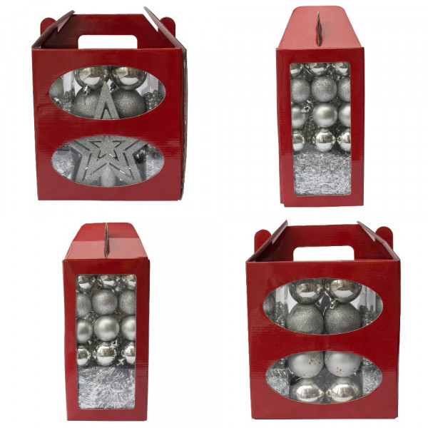 Набір ялинкових іграшок - новорічний, 45 шт, D4-6 см, сріблястий, мікс, пластик (031436-1)