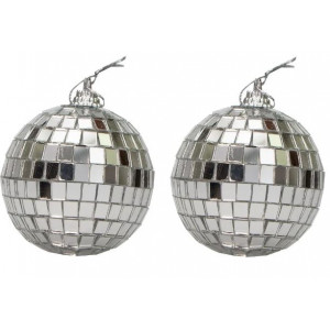 Набір ялинкових іграшок - дзеркальні кулі Диско, 2 шт, D6 см, сріблястий, пластик (031658)