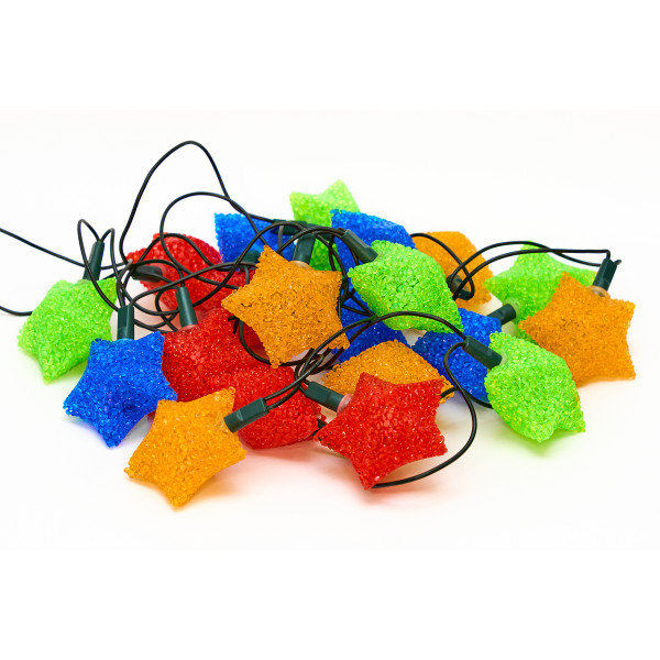 Гірлянда з лампочками розжарювання - кристалічні великі зірки, 4 м, 20 л, різнокольоровий, IP20 (040070-2)