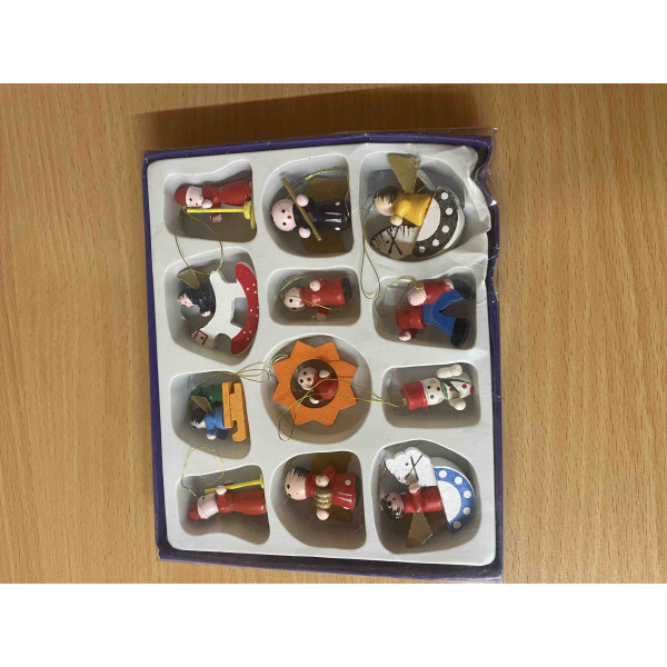 УЦІНКА!!! Набір ялинкових іграшок - дерев'яні фігурки, 12 шт, 15x12 см, різнокольоровий, дерево (060061)