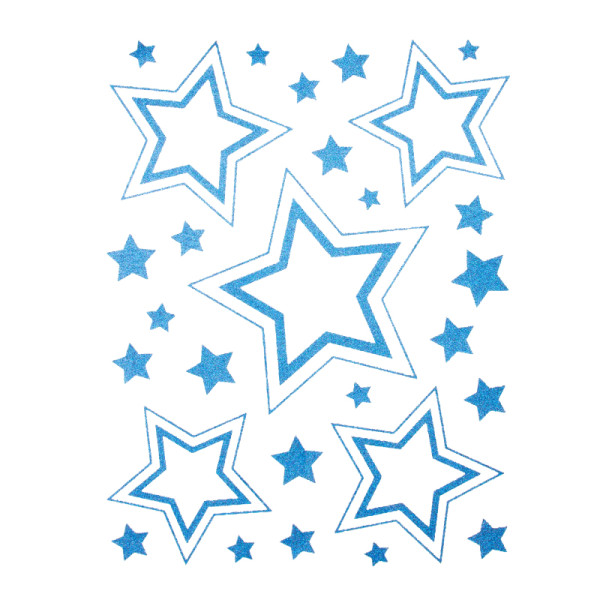 Новорічна прикраса - лист з декоративними наклейками зірки, 42x30 см, синій, ПВХ, папір (070045-1)