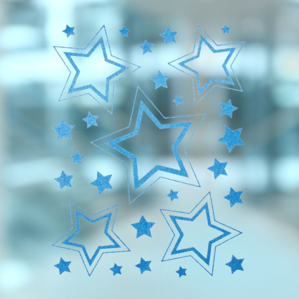 Новорічна прикраса - лист з декоративними наклейками зірки, 42x30 см, синій, ПВХ, папір (070045-1)