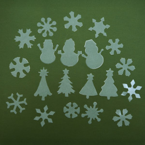 Новорічна прикраса - аркуш з наклейками що світяться, 15x10 см, білий, ПВХ (070076)