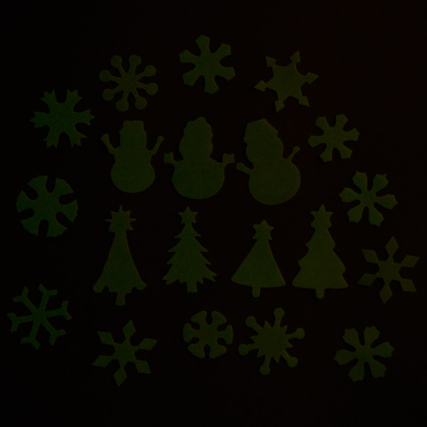 Новорічна прикраса - аркуш з наклейками що світяться, 15x10 см, білий, ПВХ (070076)