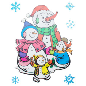 Новорічна прикраса - лист с наклейками, сніговик, 70x50 см, різнокольоровий, ПВХ, папір (070168-1)