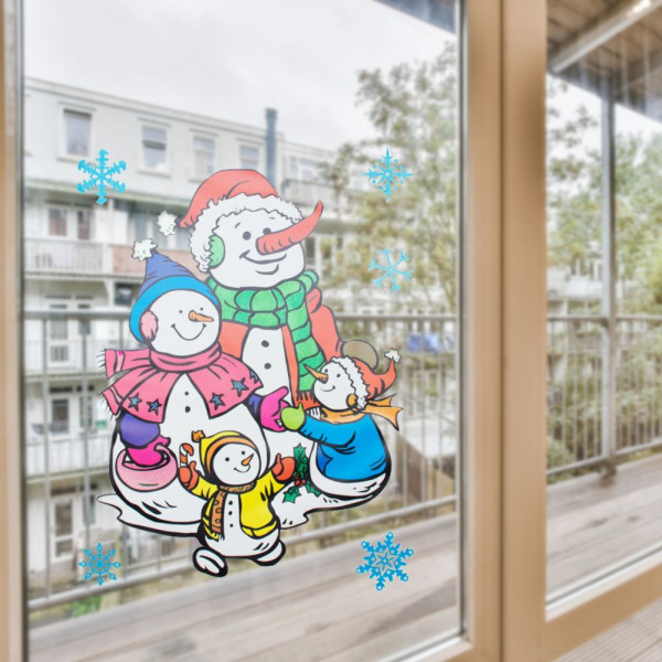 Новорічна прикраса - лист с наклейками, сніговик, 70x50 см, різнокольоровий, ПВХ, папір (070168-1)