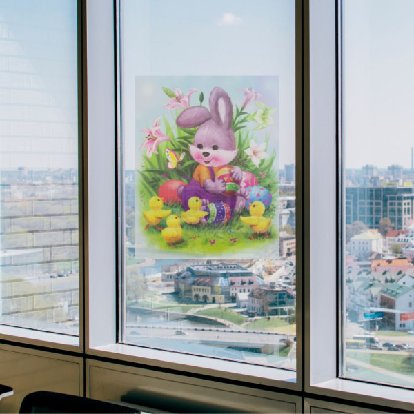 Лист з декоративними пасхальними наліпками на вікно, зайці та качки, 30x42 см, ПВХ, папір (070274-1) для декору та інтер'єру (070274-1)