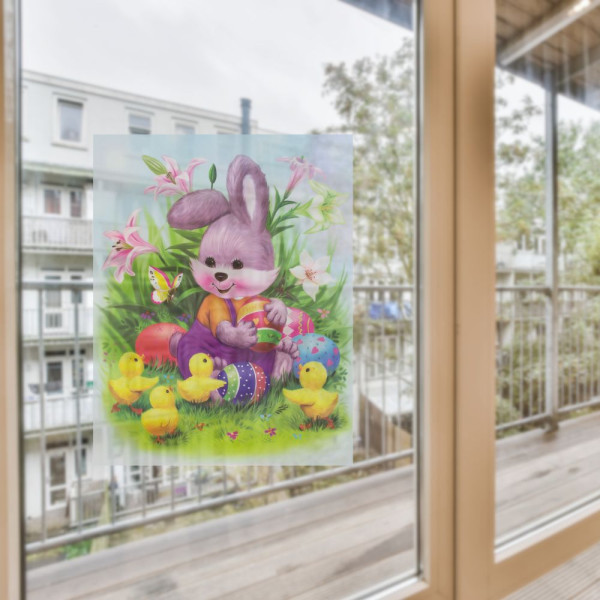 Лист з декоративними пасхальними наліпками на вікно, зайці та качки, 30x42 см, ПВХ, папір (070274-1) для декору та інтер'єру (070274-1)
