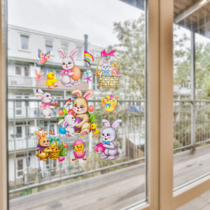 Лист з декоративними пасхальними наклейками на вікно, зайці, 30x42 см, ПВХ, папір (070281) для декору та інтер'єру (070281)