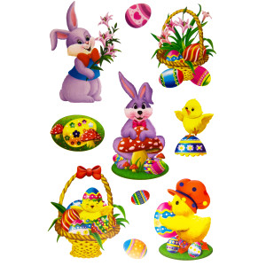 Лист з декоративними пасхальними наліпками на вікно, зайці та качки, 20x30 см, ПВХ, папір (070298-2) для декору та інтер'єру (070298-2)