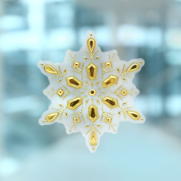 Новорічна прикраса - наліпка на вікно сніжинка, 24x20 см, золотистий, ПВХ, PET (070342-2)