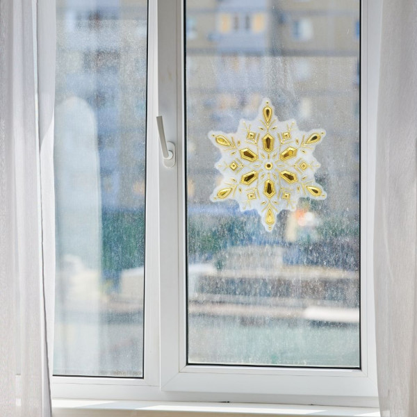 Новорічна прикраса - наліпка на вікно сніжинка, 24x20 см, золотистий, ПВХ, PET (070342-2)