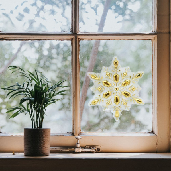 Новорічна прикраса - наліпка на вікно сніжинка, 24x20 см, золотистий, ПВХ, PET (070342-2)