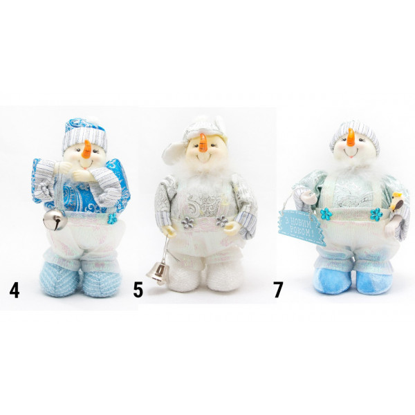 М'яка новорічна фігурка Сніговик, 20 см, білий, текстиль (180424-4)