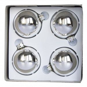 Набір ялинкових іграшок - кулі, 4 шт, D6 см, сріблястий, глянець, скло (390076-1)