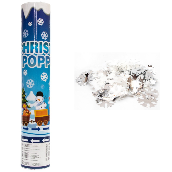 Хлопавка пневматична "CHRISTMAS POPPERS", 28,5 см, білі та сріблясті сніжинки з фольги (401055-1)