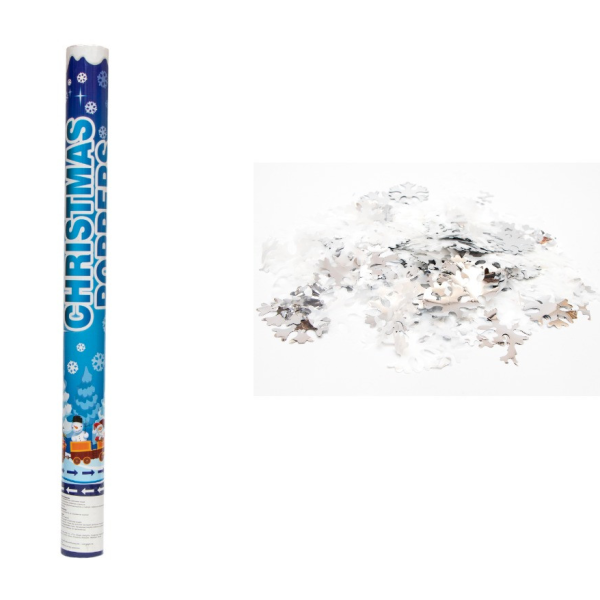 Хлопавка пневматична "CHRISTMAS POPPERS", 78,5 см, білі та сріблясті сніжинки з фольги (401086-1)