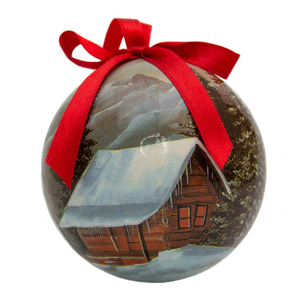 Набір ялинкових іграшок - кулі з будиночками, 14 шт, D7,5 см, білий з розписом, пінопласт (420018-1)
