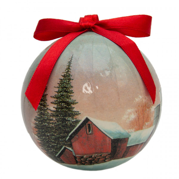 Набір ялинкових іграшок - кулі з будиночками, 14 шт, D7,5 см, білий з розписом, пінопласт (420018-1)