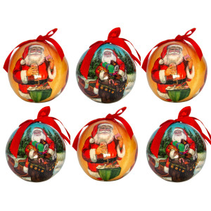 Набір ялинкових іграшок - новорічні кулі Санта (Дід Мороз), 6шт, D7,5 см, різнокольоровий, пінопласт (420056-1)
