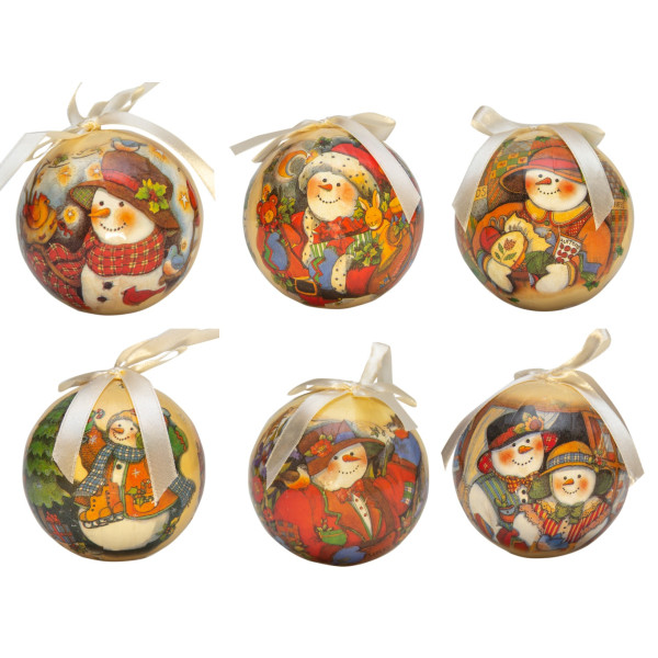 Набір ялинкових іграшок - новорічні кулі Сніговик, 6шт, D7,5 см, різнокольоровий, пінопласт (420056-3)