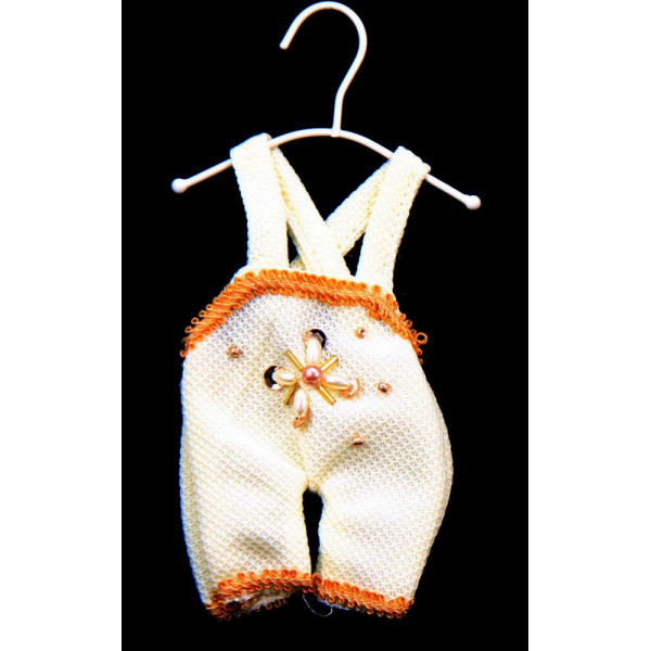 Ялинкова іграшка м'яка - Штани, 8 см, білий, текстиль з бісером (430093-1)