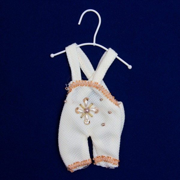 Ялинкова іграшка м'яка - Штани, 8 см, білий, текстиль з бісером (430093-1)