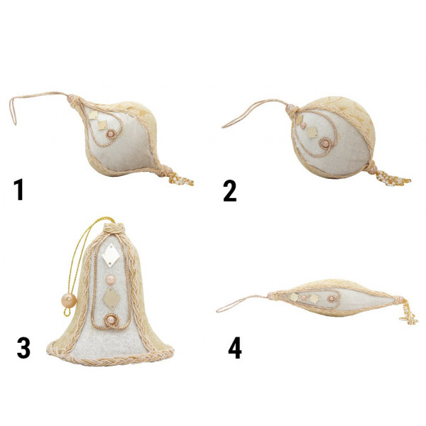 Ялинкова іграшка - куля з тканини вишита бісером, D 10 см, золотиста, срібляста, текстиль (430215-2)