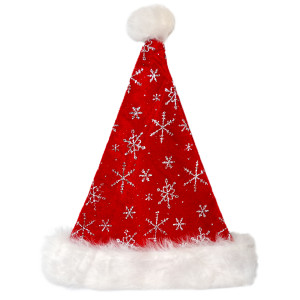 Новорічний карнавальний ковпак, червоний, поліестер, вельвет (460281)
