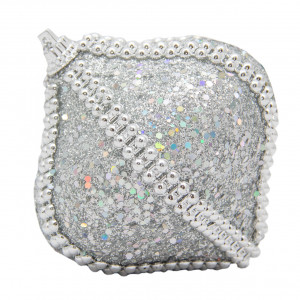 Ялинкова іграшка у формі цибулини, 9 см, сріблястий, пінопласт, пластик (661503-2)