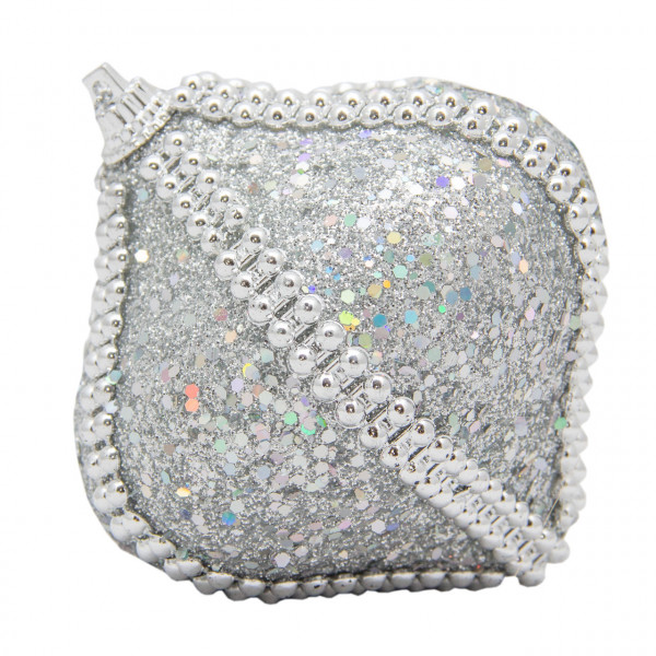 Ялинкова іграшка у формі цибулини, 9 см, сріблястий, пінопласт, пластик (661503-2)