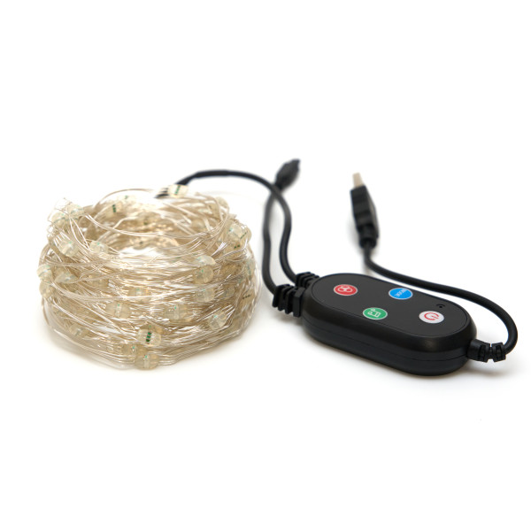 Світлодіодна гірлянда-нитка, 10 м, 100 л, різнокольоровий, USB, Bluetooth/пульт керування, IP20, Роса (721237)