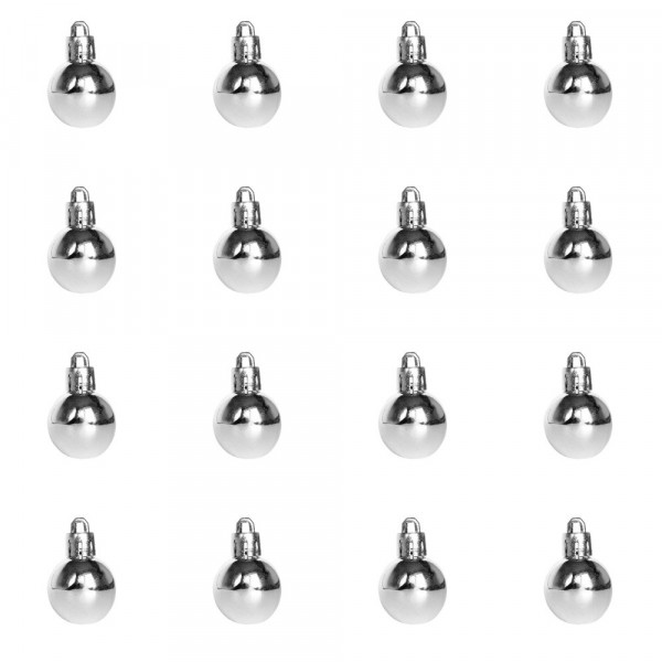 Набір ялинкових іграшок - міні-кулі, 16 шт, D2,5 см, сріблястий, глянець, пластик (890575)