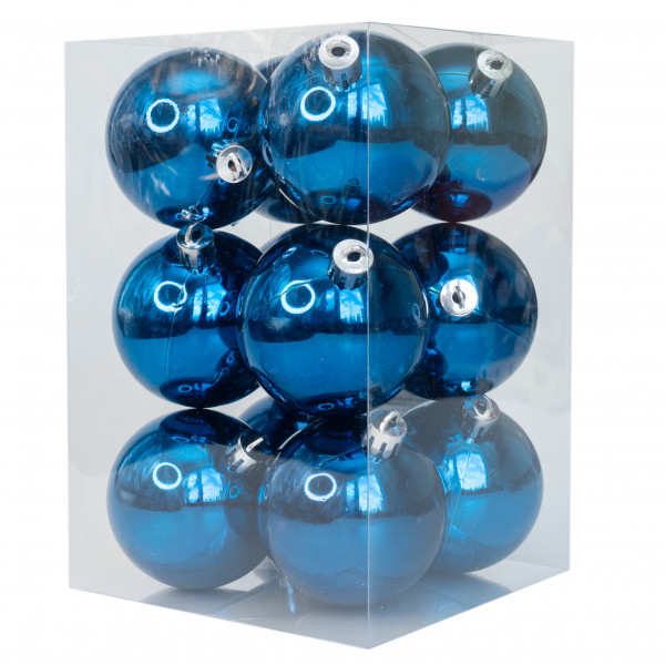 Набір ялинкових іграшок - кулі, 12 шт, D6 см, синій, глянець, пластик (890766)
