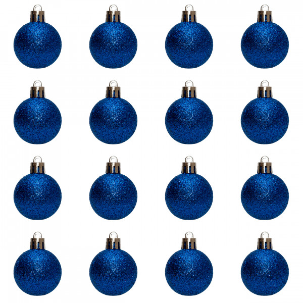 Набір ялинкових іграшок - кулі, 16 шт, D4 см, синій, гліттер, пластик (891992)