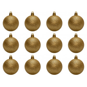 Набір ялинкових іграшок - кулі, 12 шт, D6 см, золотистий, гліттер, пластик (892142)