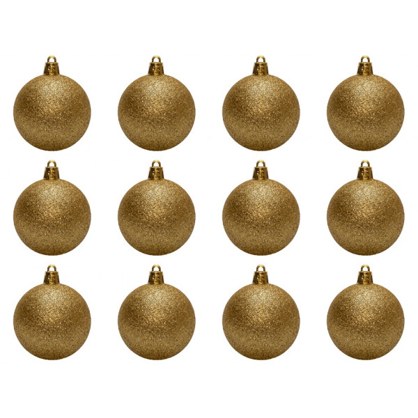 Набір ялинкових іграшок - кулі, 12 шт, D6 см, золотистий, гліттер, пластик (892142)