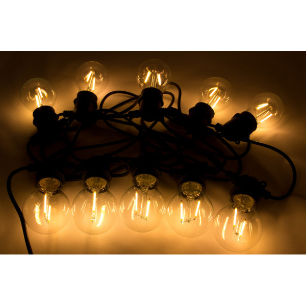 Світлодіодна гірлянда, 8,4 м, 10 ламп E27 з двома нитками, подовжувач, теплий білий, IP44 (930042)