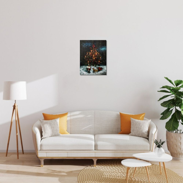 Картина, що світиться - Ялинка зі свічками які світяться, 12 LЕD ламп, 40x30x1,8 см (940010)