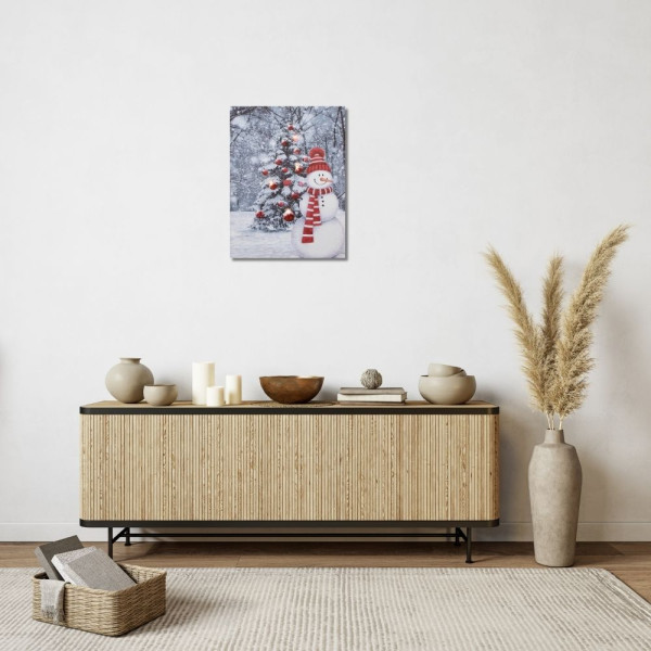 Картина, що світиться - сніговик з ялинкою, 4 LЕD ламп, 40x30x1,8 см (940034)