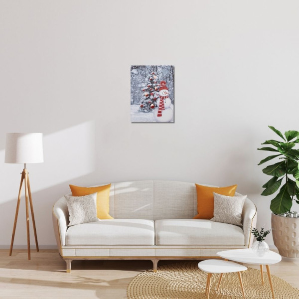 Картина, що світиться - сніговик з ялинкою, 4 LЕD ламп, 40x30x1,8 см (940034)