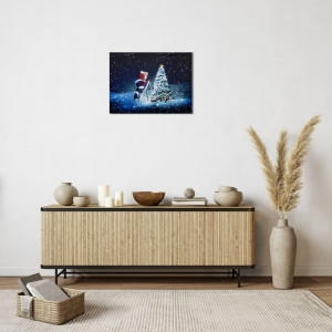 Картина, що світиться - Санта (Дід Мороз) та ялинка, 1 LED та 30 міні-лампочок на ялинці, 30x40x1,8 см (940041)