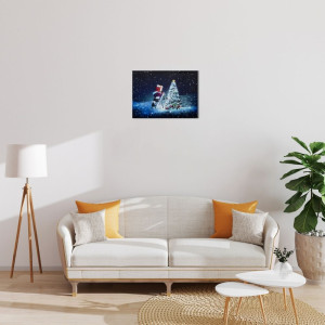 Картина, що світиться - Санта (Дід Мороз) та ялинка, 1 LED та 30 міні-лампочок на ялинці, 30x40x1,8 см (940041)