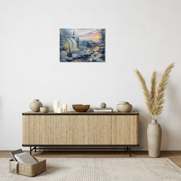 Картина, що світиться - зимовий будинок біля лісу з освітленими вікнами, 6 LЕD ламп, 30x40 см (940140)