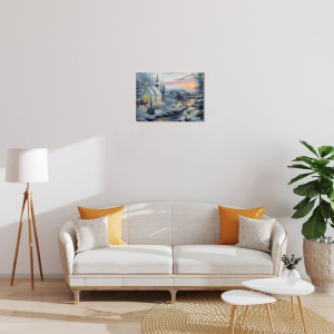 Картина, що світиться - зимовий будинок біля лісу з освітленими вікнами, 6 LЕD ламп, 30x40 см (940140)